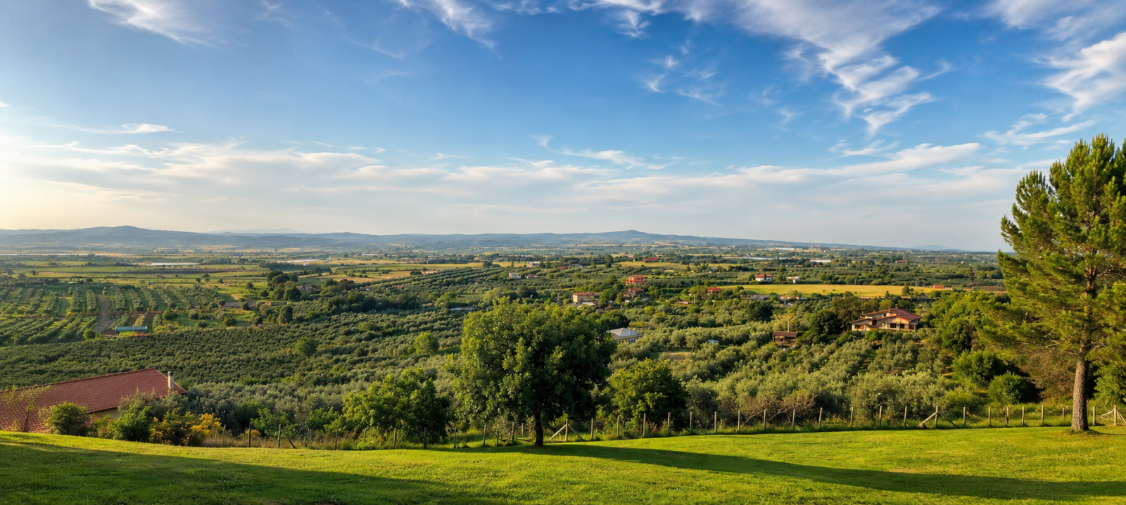 Panoramisch uitzicht over Lazio richting Montefiascone, Lago di Bolsena en het gebergte