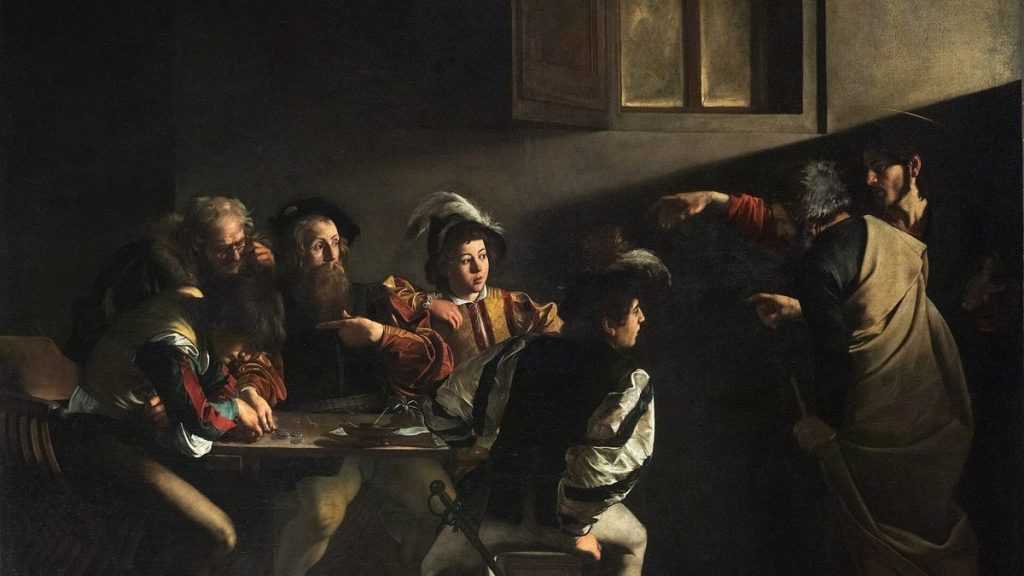 The Calling of Saint Matthew by Caravaggio in San Luigi dei Francesi in Rome